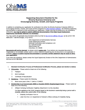 Supporting Document Checklist for the