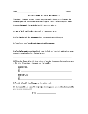 ART HISTORY STUDIES WORKSHEET