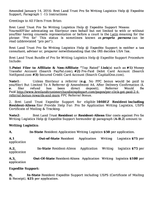 Amended January 14, 2016: Bret Land Trust Pro Se Writing Logistics Help Expedite Support, Paragraph 1 -15 Instructions