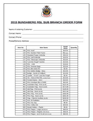 2015 BUNDABERG RSL SUB BRANCH ORDER FORM