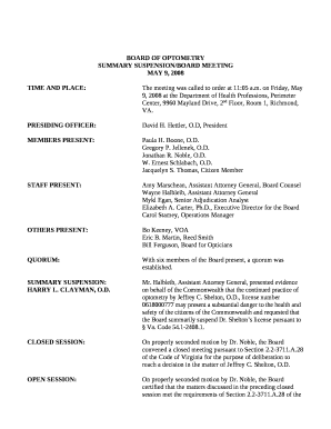 On Friday, May 9, 2008 at the Department of Health Professions, Perimeter Center, 9960 Mayland Drive, 2nd Floor, Room 1, Richmond, VA