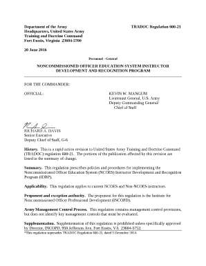 Department of the ArmyTRADOC Regulation 600-21