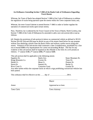 An Ordinance Amending Section 7-1065 of the Ranlo Code of Ordinances Regarding Truck Routes