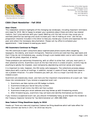 This newsletter contains highlights of the changing tax landscape, including important reminders and news for 2016