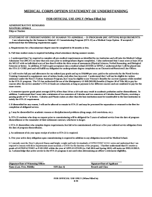 MEDICAL CORPS OPTION STATEMENT OF UNDERSTANDING