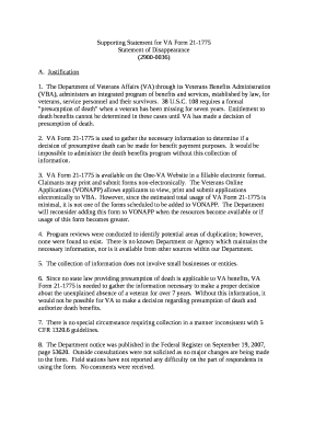 Supporting Statement for VA Form 21-1775