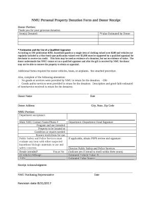 NMU Personal Property Donation Form and Donor Receipt