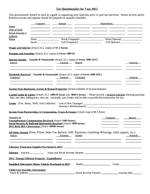 Tax Questionnaire for Year 2015