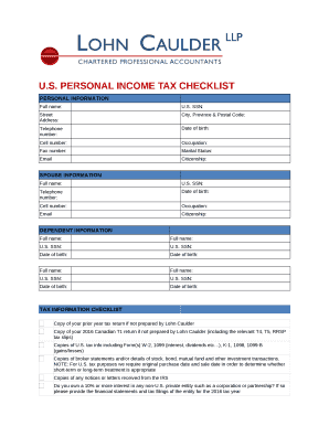 Copy of your prior year tax return if not prepared by Lohn Caulder