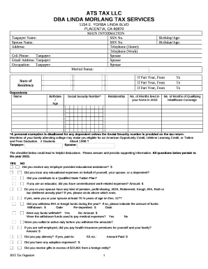 Tax Organizer TY2014 - Alfonso Tax Service
