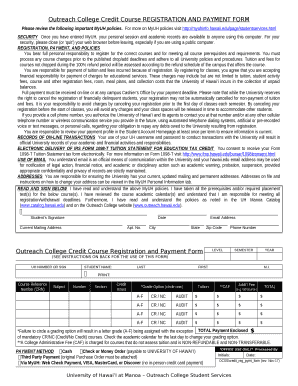 Outreach College Credit Course REGISTRATION AND PAYMENT FORM