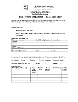 Tax Return Organizer 2015 Tax Year