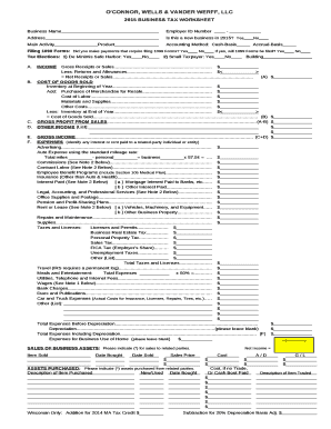 2015 BUSINESS TAX WORKSHEET