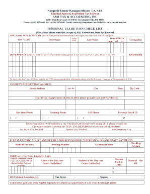 (New clients please email/faxa copy of 2012 Federal and State Tax Returns)