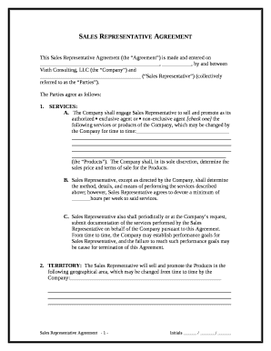 This Sales Representative Agreement (the Agreement) is made and entered on , , by and between Vieth Consulting, LLC (the Company) and (Sales Representative) (collectively referred to as the Parties)