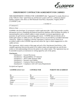INDEPENDENT CONTRACTOR AGREEMENT FOR CADDIES