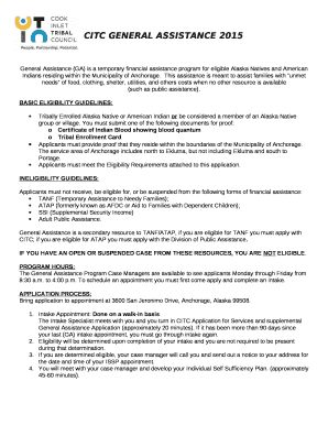 General Assistance (GA) is a temporary financial assistance program for eligible Alaska Natives and American Indians residing within the Municipality of Anchorage