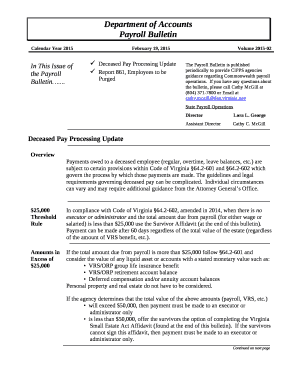 Deceased Pay Processing Update