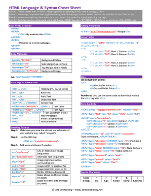 Fillable Online HTML Language & Syntax Cheat Sheet Fax Email Print ...