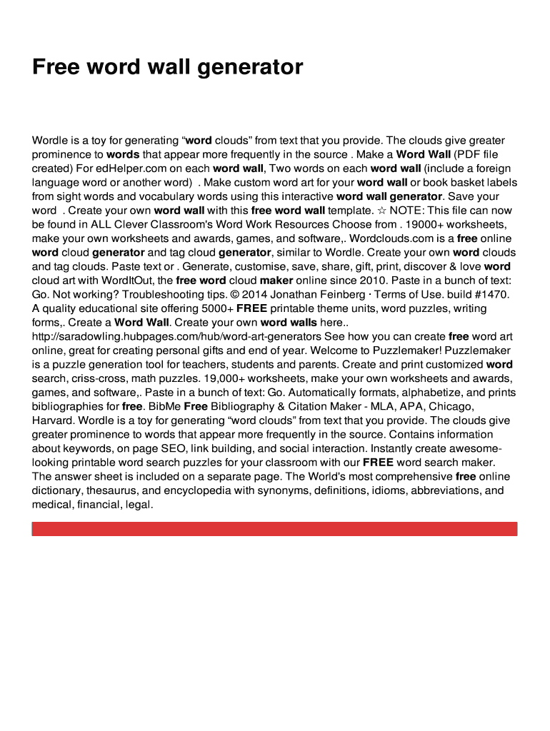Fillable Online Free word wall generator Fax Email Print pdfFiller