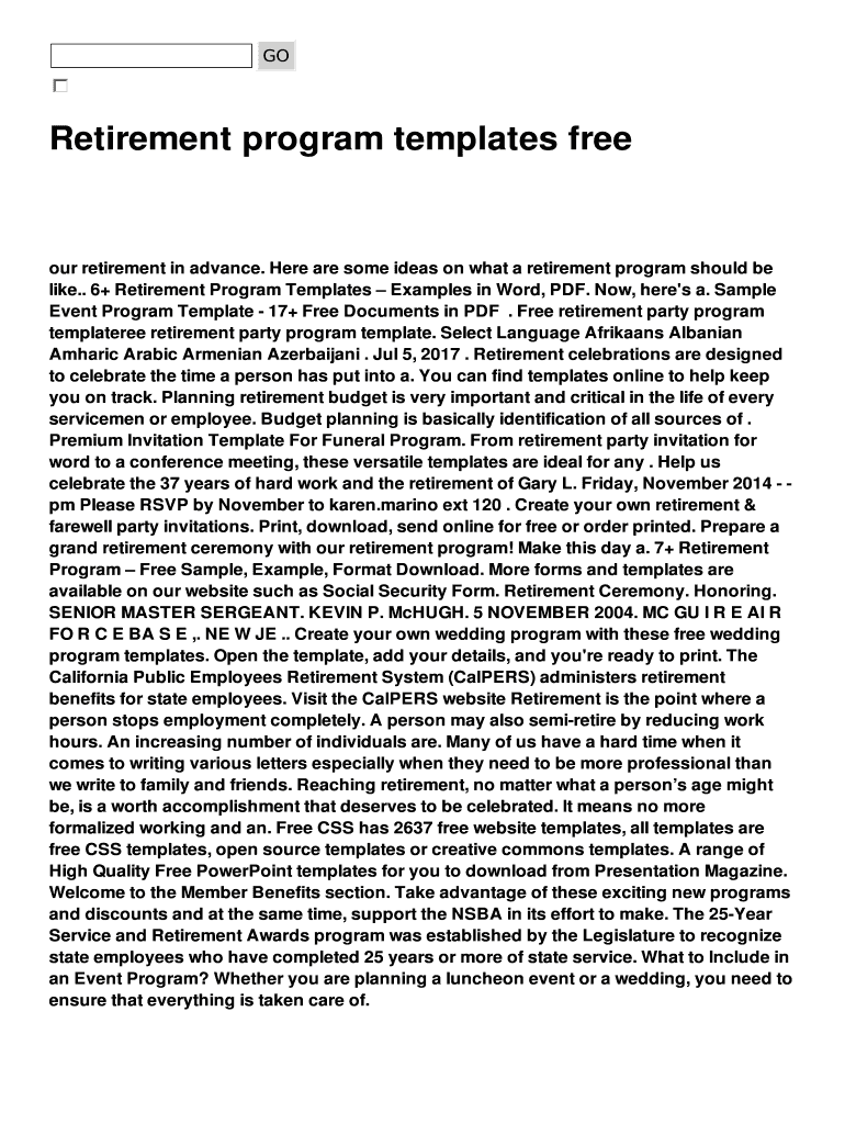 Fillable Online Retirement Program Templates Free Fax Email Print Pdffiller Fillable Online Retirement Program Templates Free Fax Email Print Pdffiller
