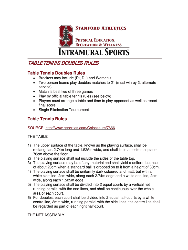 Fillable Online TABLE TENNIS DOUBLES RULES Fax Email Print pdfFiller