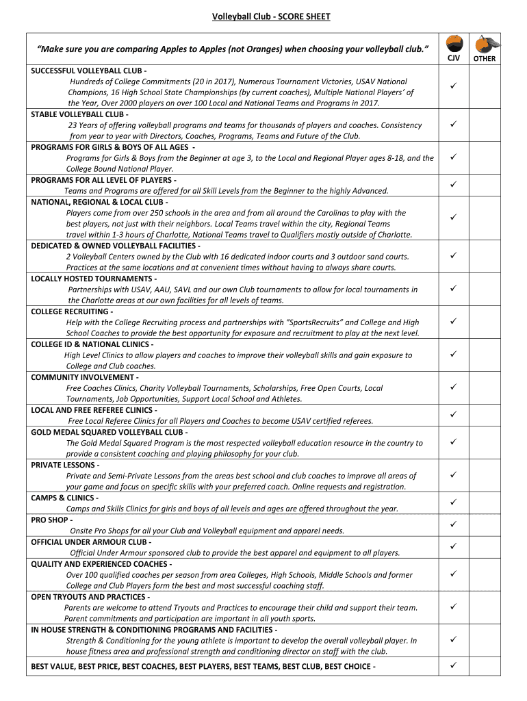 Fillable Online Volleyball Club - SCORE SHEET Fax Email Print - pdfFiller