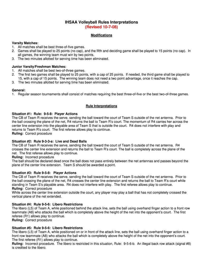 Fillable Online IHSAA Volleyball Rules Interpretations Fax Email Print