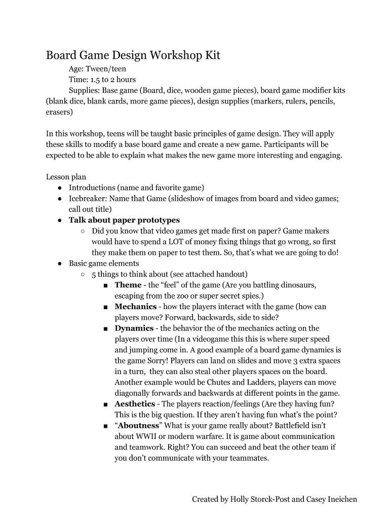 Fillable Online Board Game Design Kit Fax Email Print pdfFiller