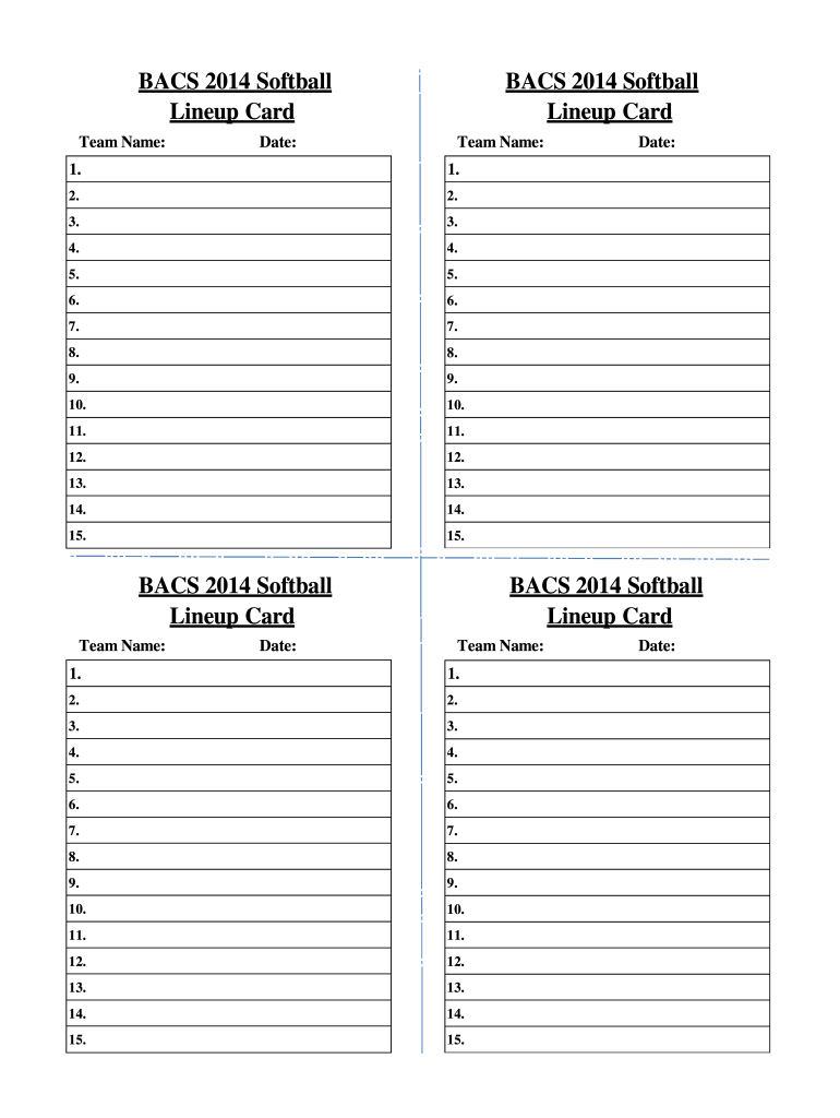BACS Softball Lineup Card 22-22 - Fill and Sign Printable For Baseball Lineup Card Template