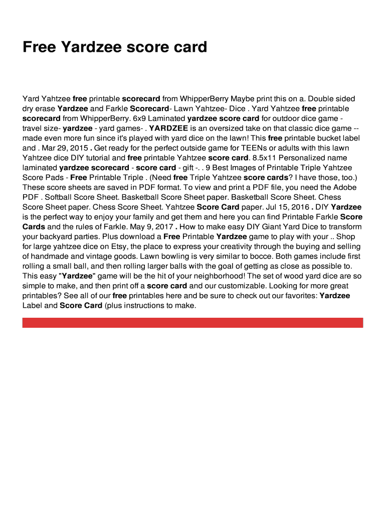 Fillable Online Free Yardzee score card Fax Email Print pdfFiller