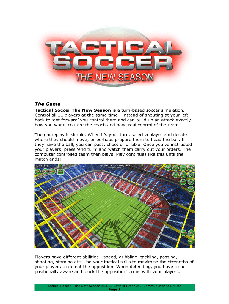 Fillable Online Tactical Soccer The New Season is a turnbased soccer