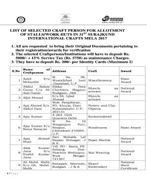 LIST OF SELECTED CRAFT PERSON FOR ALLOTMENT