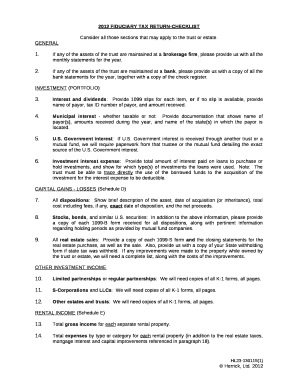 2012 FIDUCIARY TAX RETURN-CHECKLIST