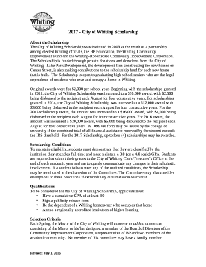 The Scholarship is funded through private donations and donations from the City of Whiting