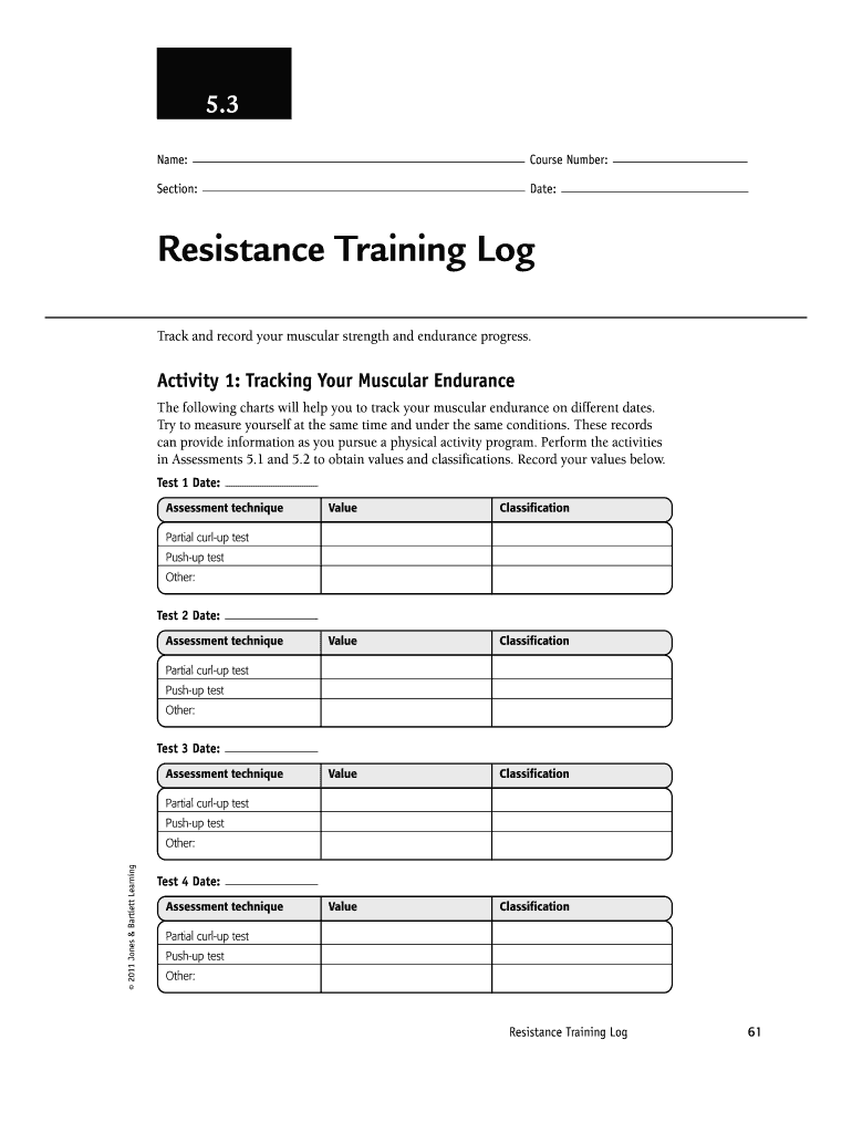 Fillable Online Resistance Training Log Fax Email Print pdfFiller