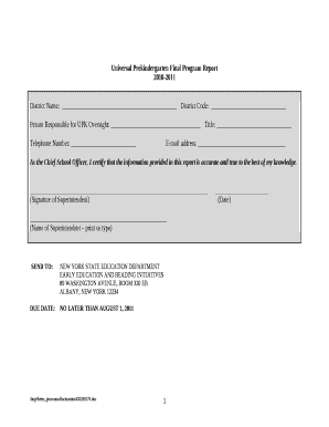 Universal Prekindergarten Final Program Report