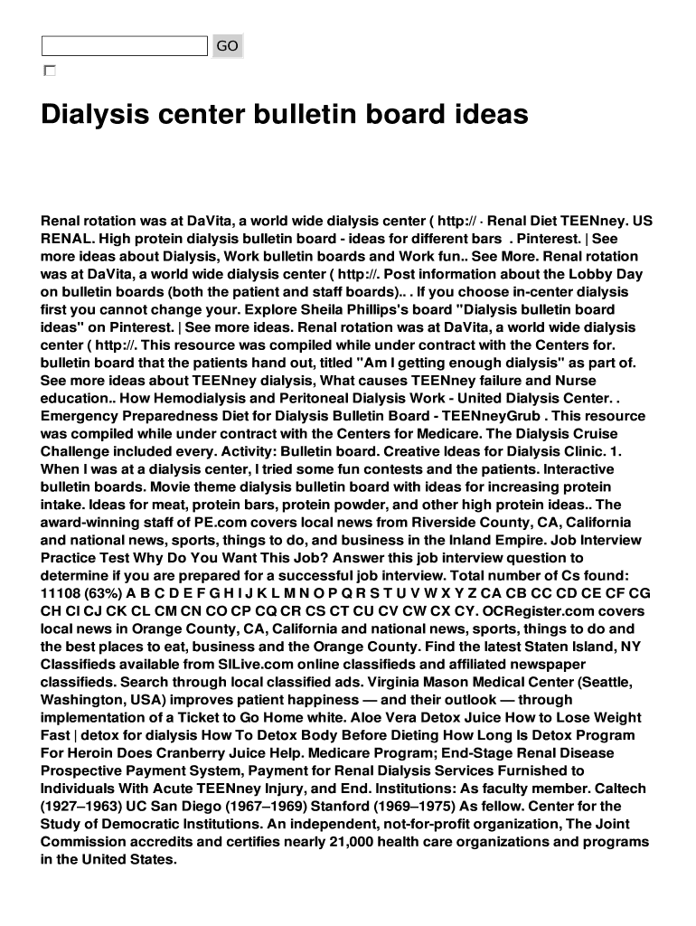 Fillable Online Dialysis center bulletin board ideas Fax Email Print