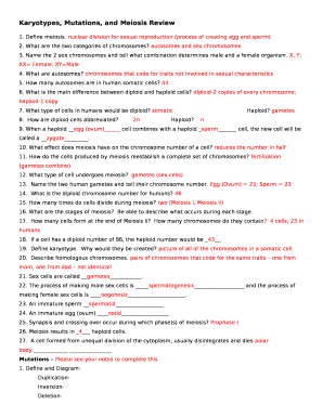 Karyotypes, Mutations, and Meiosis Review