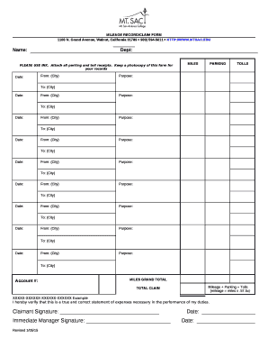 MILEAGE RECORD/CLAIM FORM