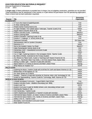 AVIATION EDUCATION MATERIALS REQUEST