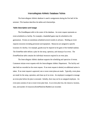 Intercollegiate Athletic Database Tables