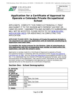 Application for a Certificate of Approval to Operate a Colorado Private Occupational School