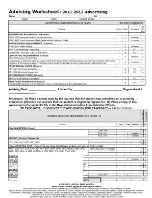 Advising Worksheet: 2011-2012 Advertising