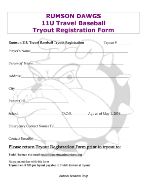 travel baseball tryout registration form edit fill out online baseball tryout registration form