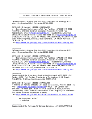 FEDERAL CONTRACT AWARDS IN GEORGIA AUGUST 2013