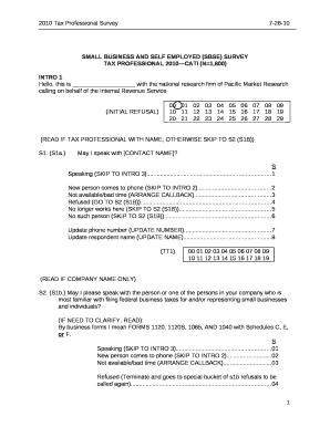 SMALL BUSINESS AND SELF EMPLOYED (SBSE) SURVEY