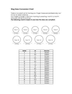 Fillable Online Ring Sizes Conversion Chart Fax Email Print - pdfFiller