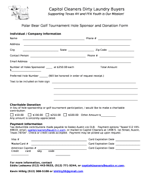 Polar Bear Golf Tournament Hole Sponsor and Donation Form