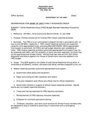 MEMORANDUM FOR (NAME OF UNIT) FAMILY READINESS GROUP